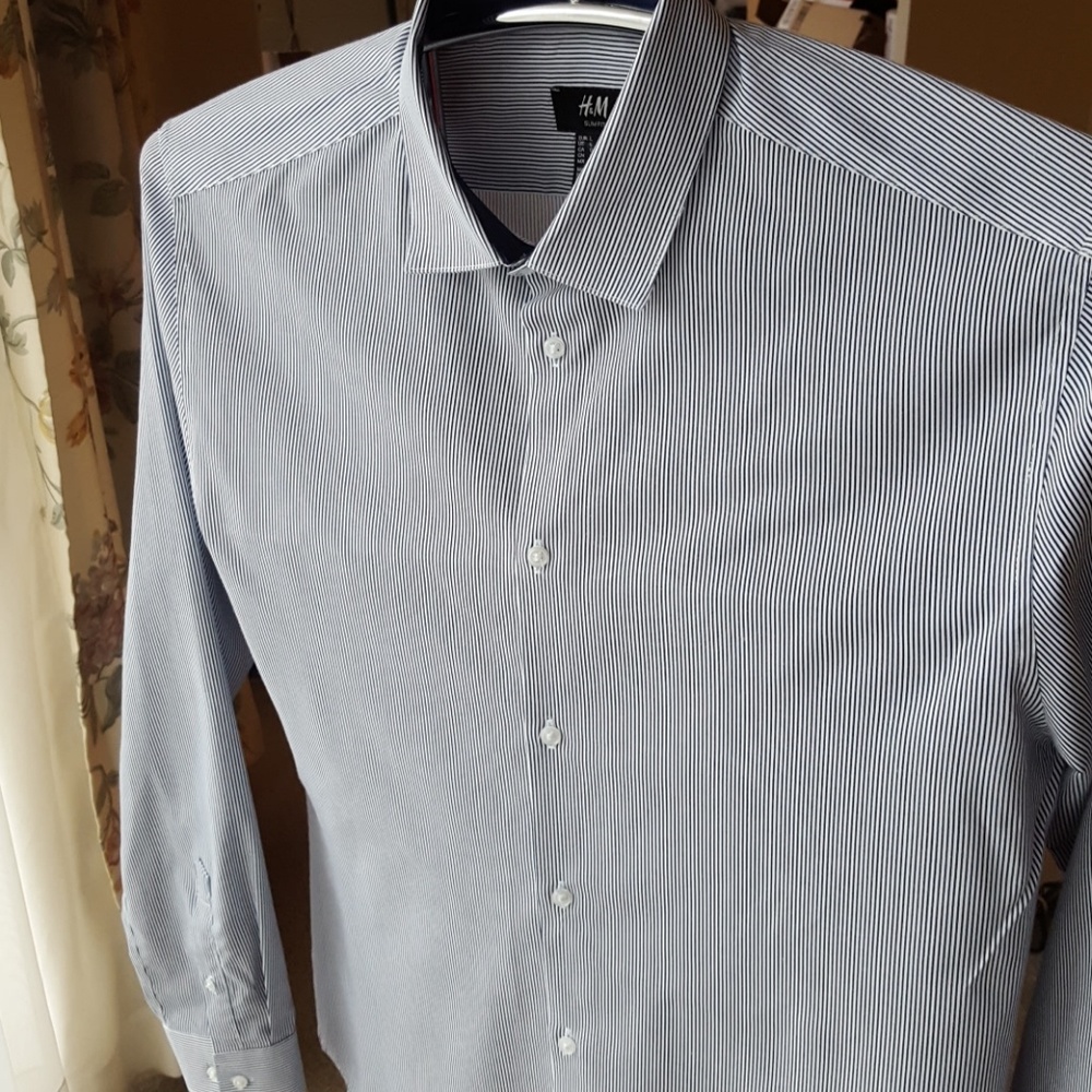 H & M Mens Long Sleeve Collared Shirt Slim Fit